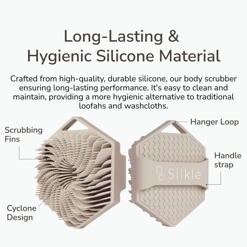 SILKLE Silicone Body Scrubber – Gentle Exfoliating Shower Scrubber for Body & Bath, Silicone Shower Brush & Loofah Alternative – Non-Slip Silicone Body Brush, Quick Dry, Hygienic - Clay - Image 4